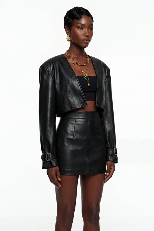 Jacinta Black Cropped Faux Leather Jacket