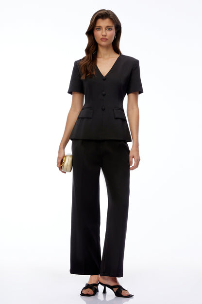 Jana Black V-Neck Short Sleeve Blazer & Trouser Set