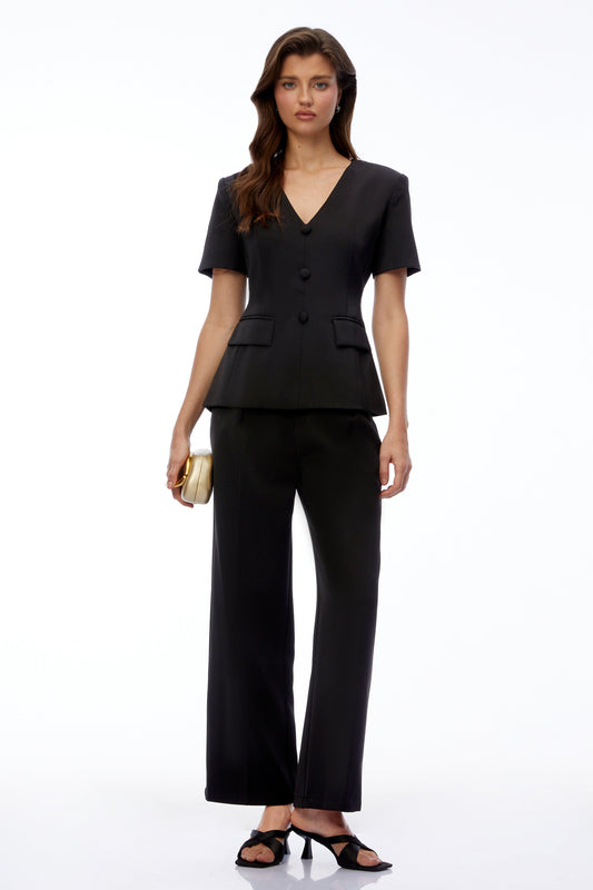 Jana Black V-Neck Short Sleeve Blazer & Trouser Set
