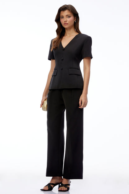 Jana Black V-Neck Short Sleeve Blazer & Trouser Set