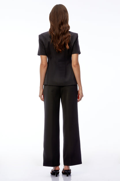 Jana Black V-Neck Short Sleeve Blazer & Trouser Set