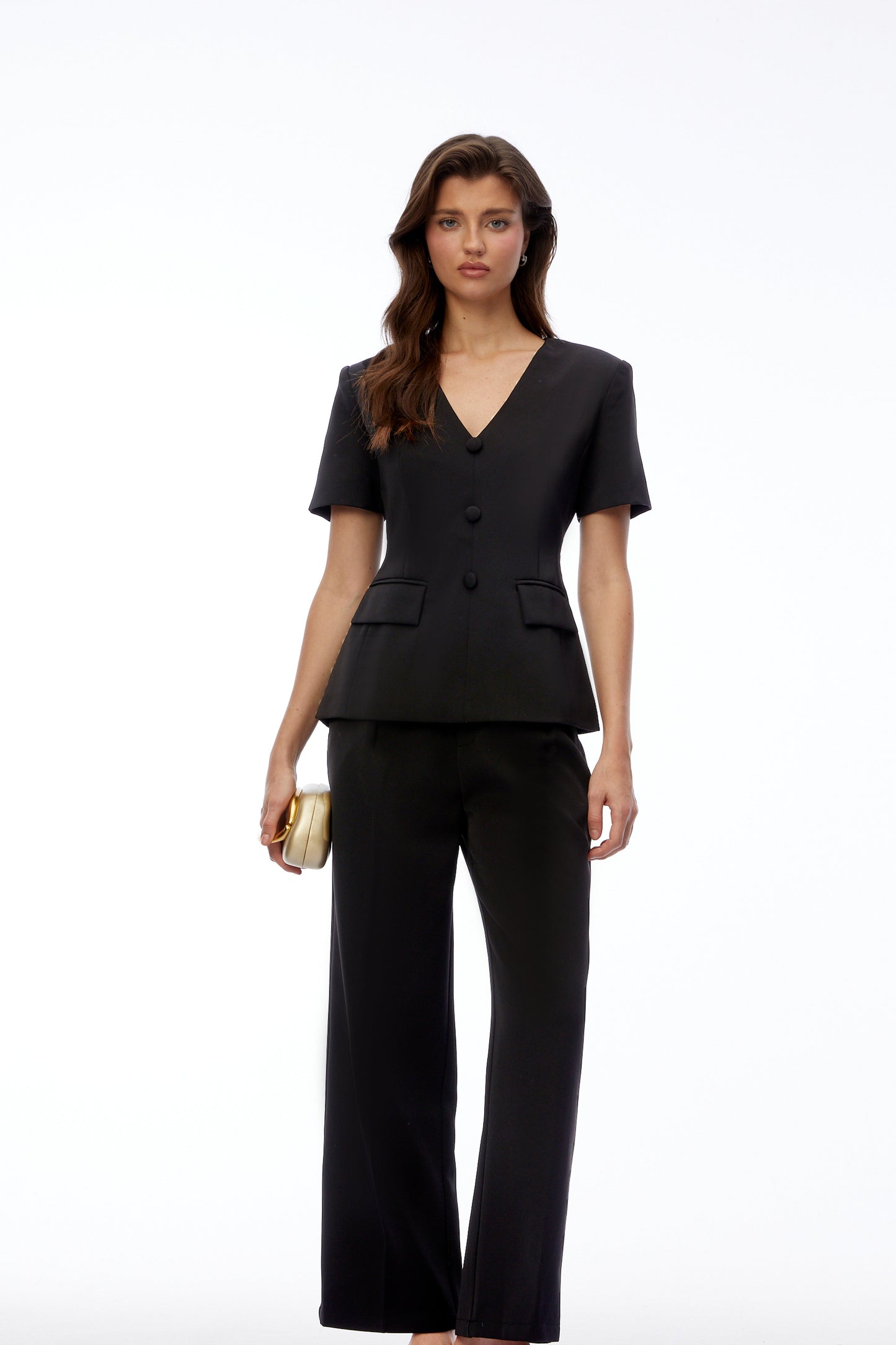 Jana Black V-Neck Short Sleeve Blazer & Trouser Set