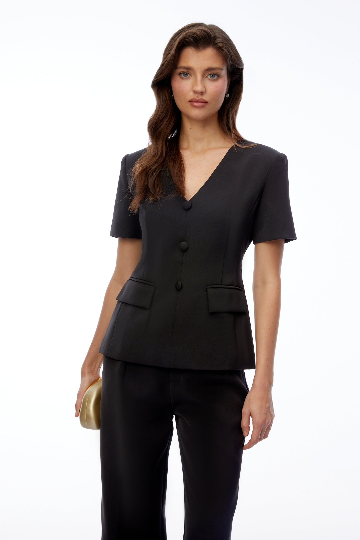 Jana Black V-Neck Short Sleeve Blazer & Trouser Set