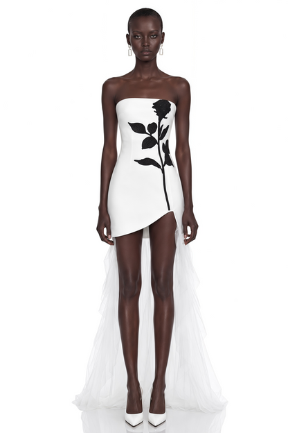 Janet White Floral Embroidered Asymmetrical Mini Dress