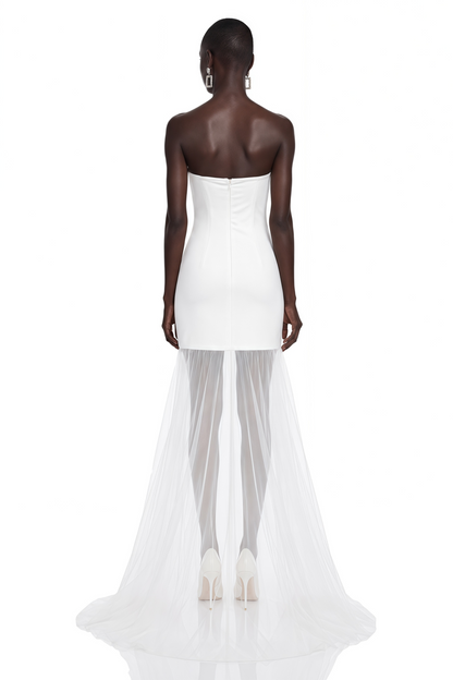 Janet White Floral Embroidered Asymmetrical Mini Dress