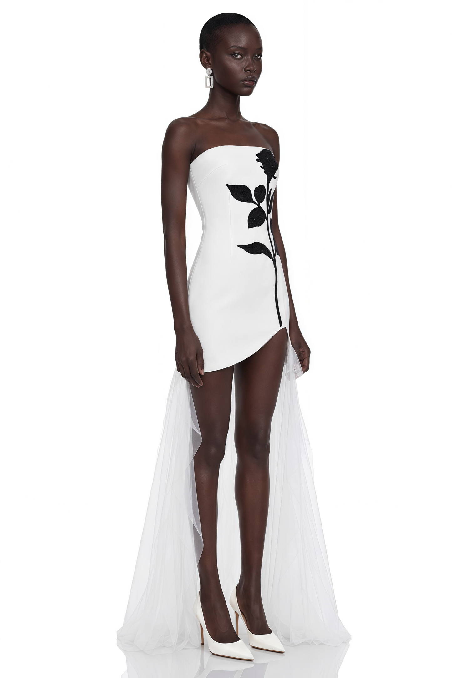Janet White Floral Embroidered Asymmetrical Mini Dress