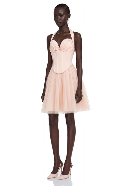 Jarmila Pink Halterneck Pleated Mini Dress