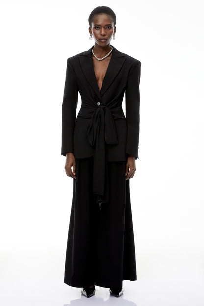 Jasmine Black Belted Wrap Blazer with Tie