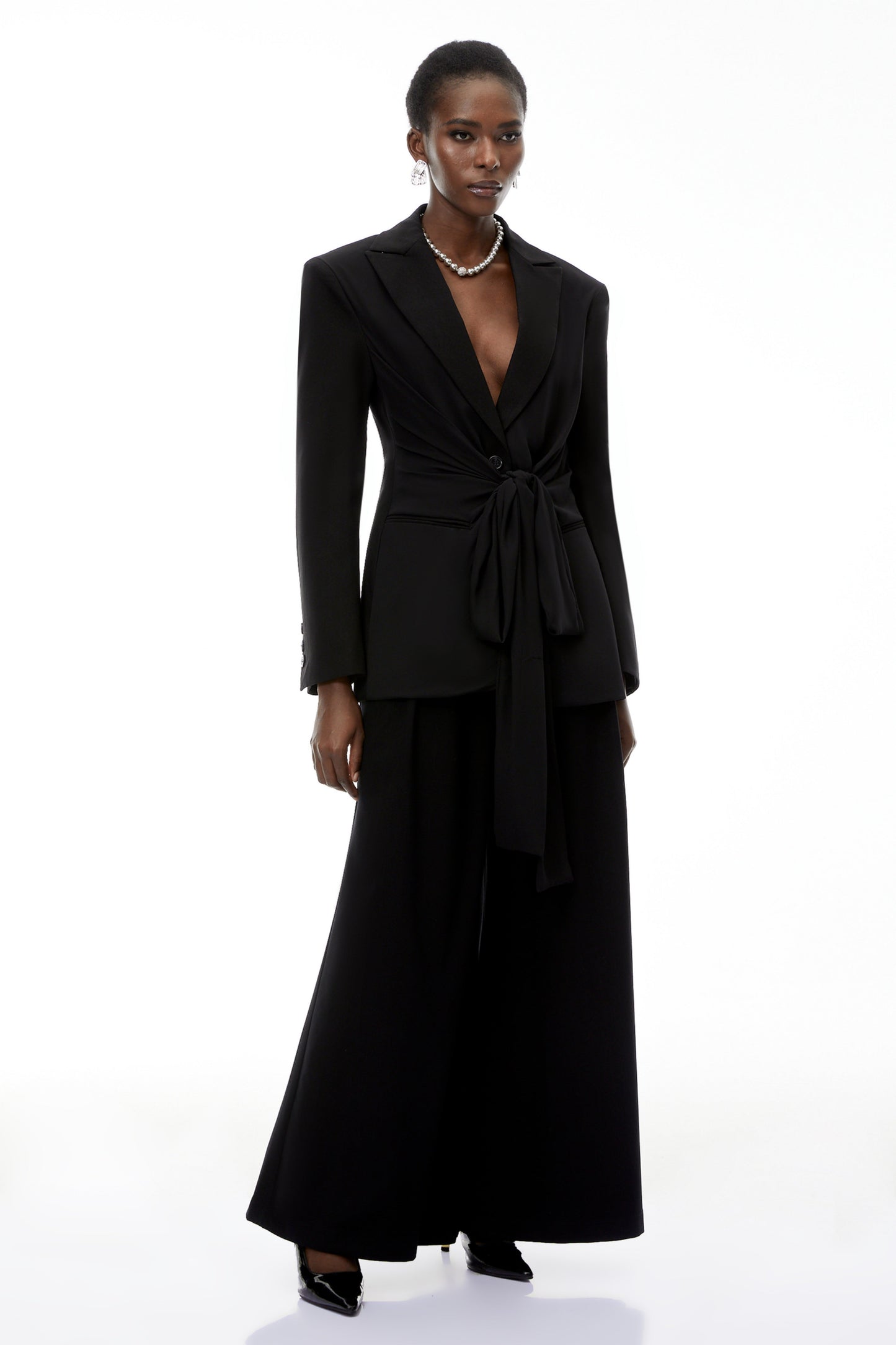 Jasmine Black Belted Wrap Blazer with Tie