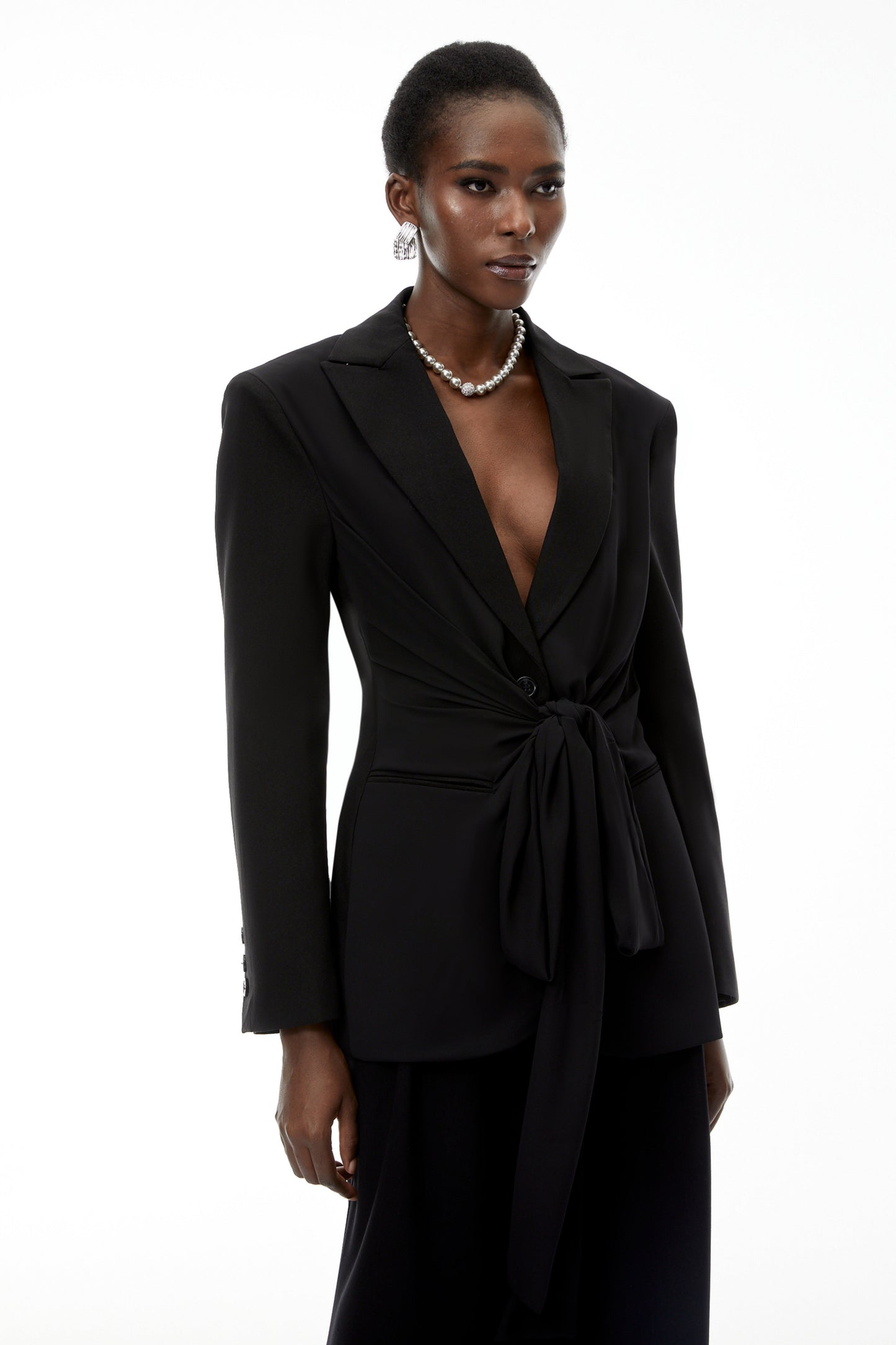Jasmine Black Belted Wrap Blazer with Tie
