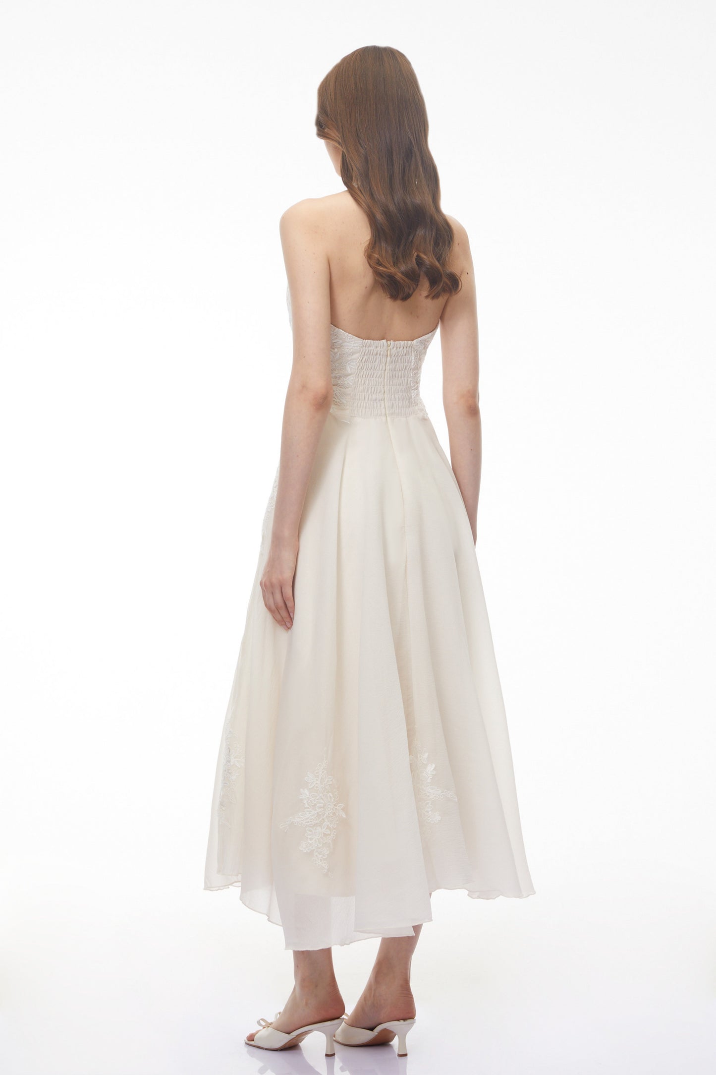 Jasmine White Lace Sweetheart Midi Dress