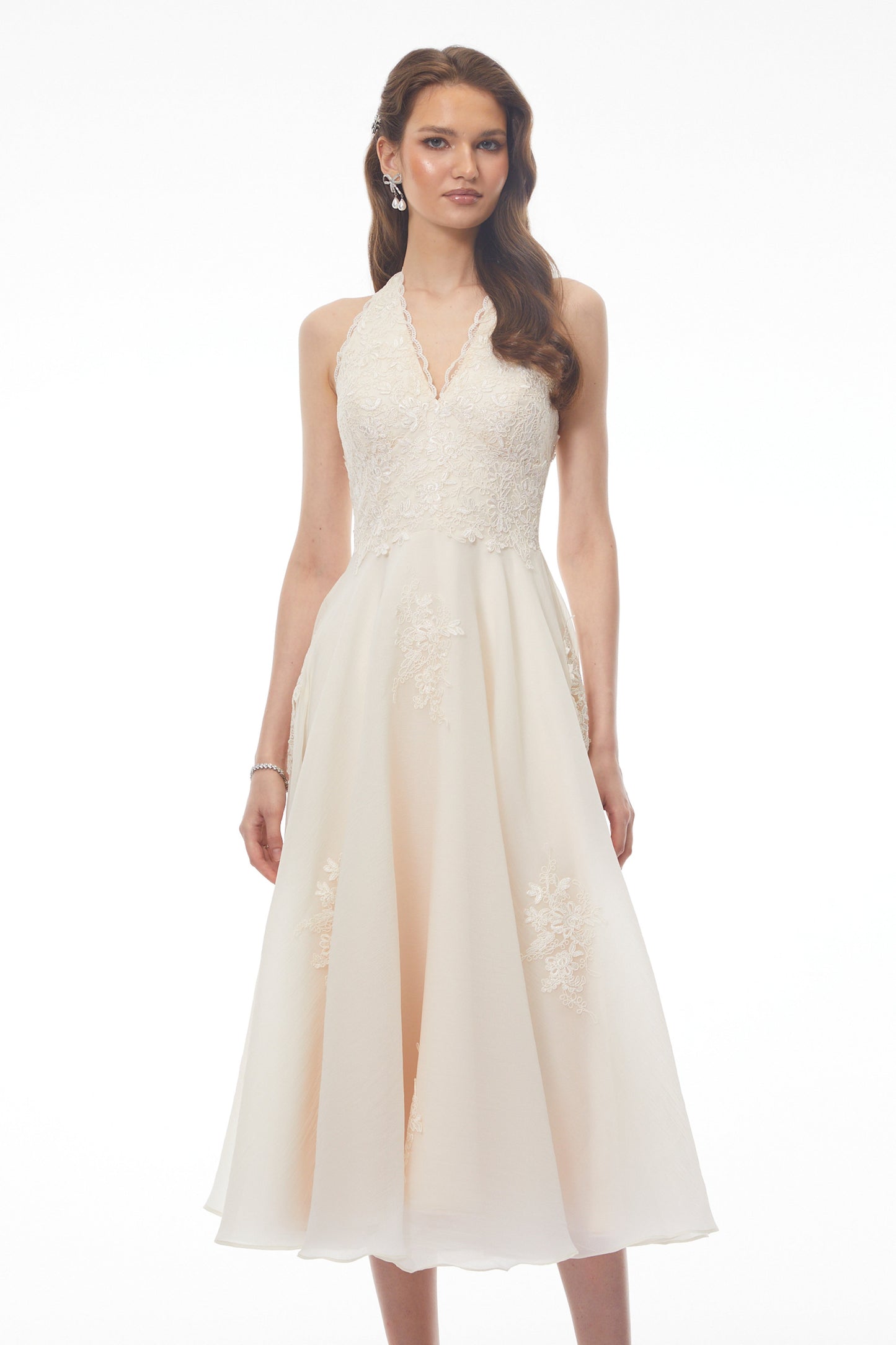 Jasmine White Lace Sweetheart Midi Dress