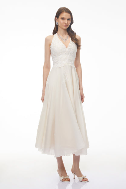 Jasmine White Lace Sweetheart Midi Dress