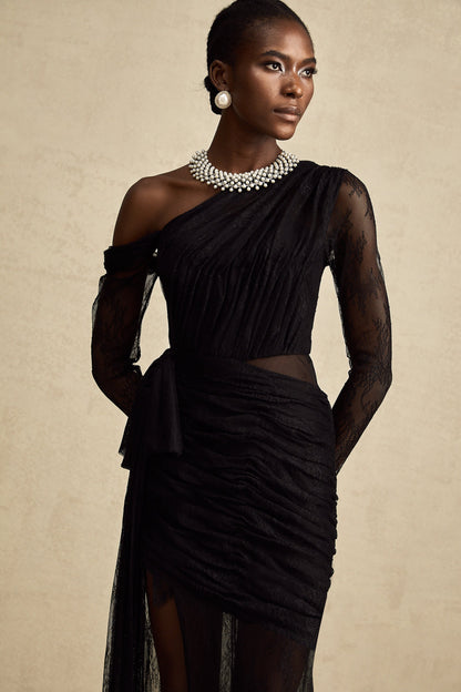 Jeanne black one-shoulder cut-out maxi dress