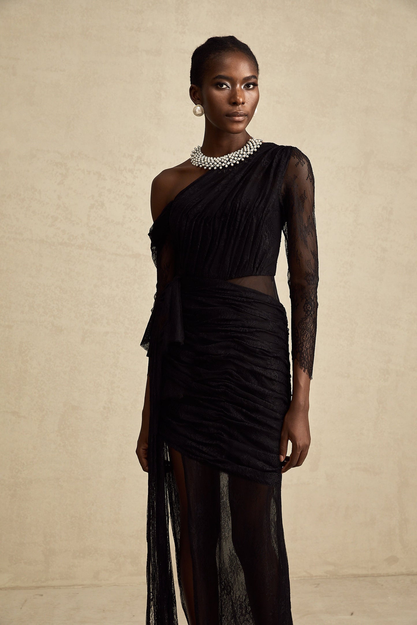 Jeanne black one-shoulder cut-out maxi dress