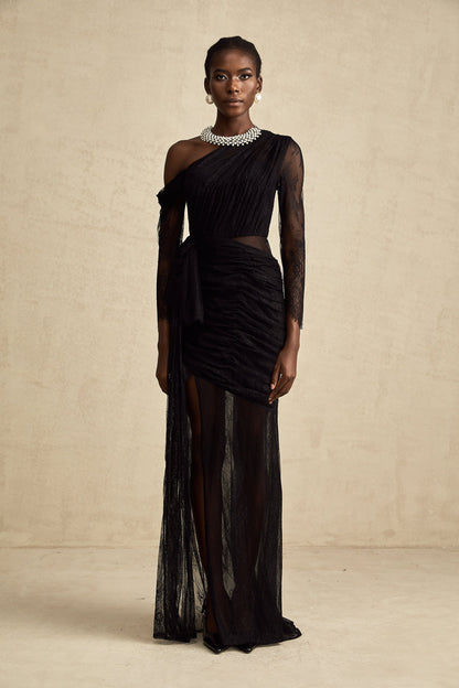 Jeanne black one-shoulder cut-out maxi dress