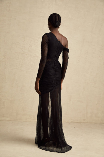 Jeanne black one-shoulder cut-out maxi dress