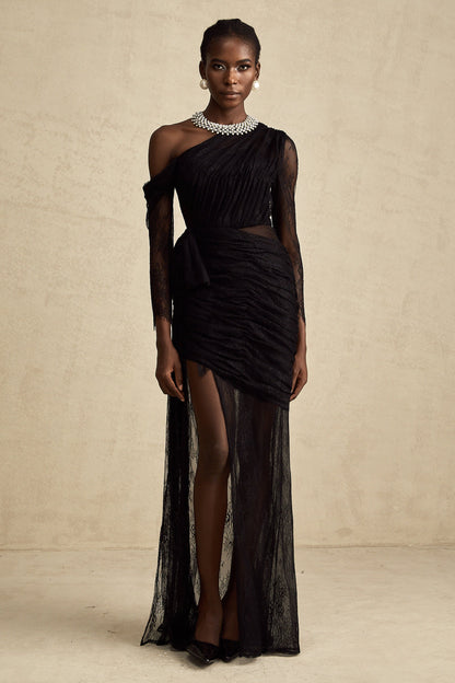 Jeanne black one-shoulder cut-out maxi dress
