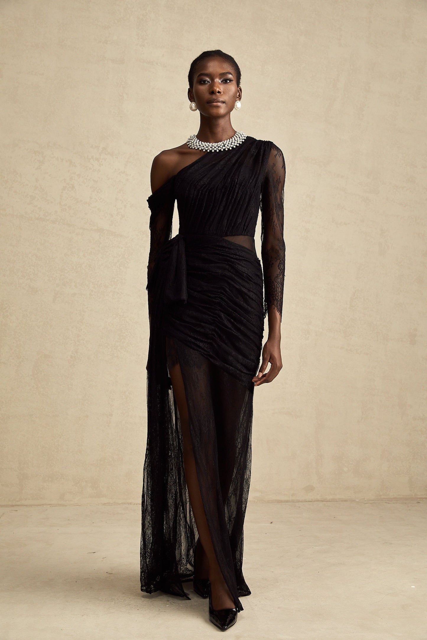 Jeanne black one-shoulder cut-out maxi dress