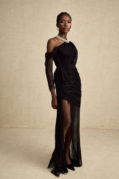 Jeanne black one-shoulder cut-out maxi dress