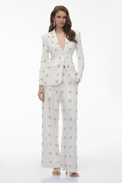 Jessica White Crystal Beaded Blazer & Trousers Set