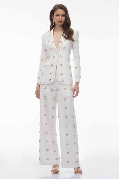 Jessica White Crystal Beaded Blazer & Trousers Set