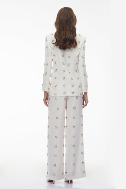 Jessica White Crystal Beaded Blazer & Trousers Set