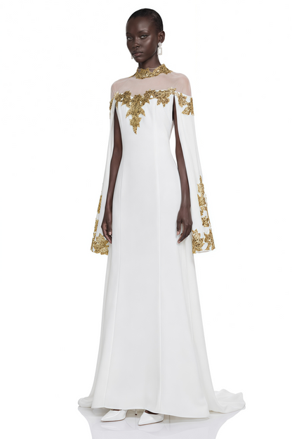 Jitka 3D Çiçekli Beyaz Payet Maxi Elbise