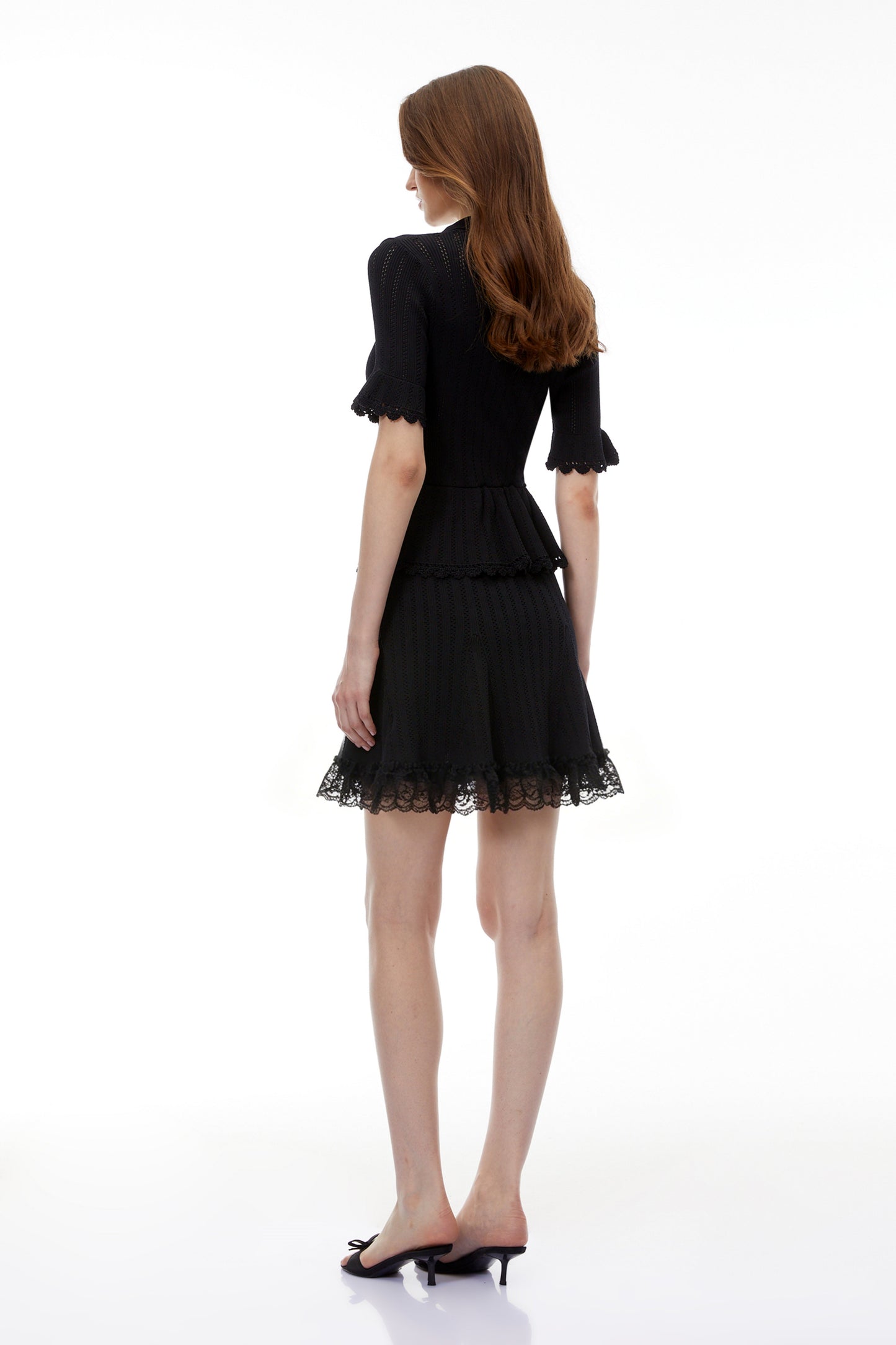 Jocasta Black Stretch Knit Lace Mini Dress