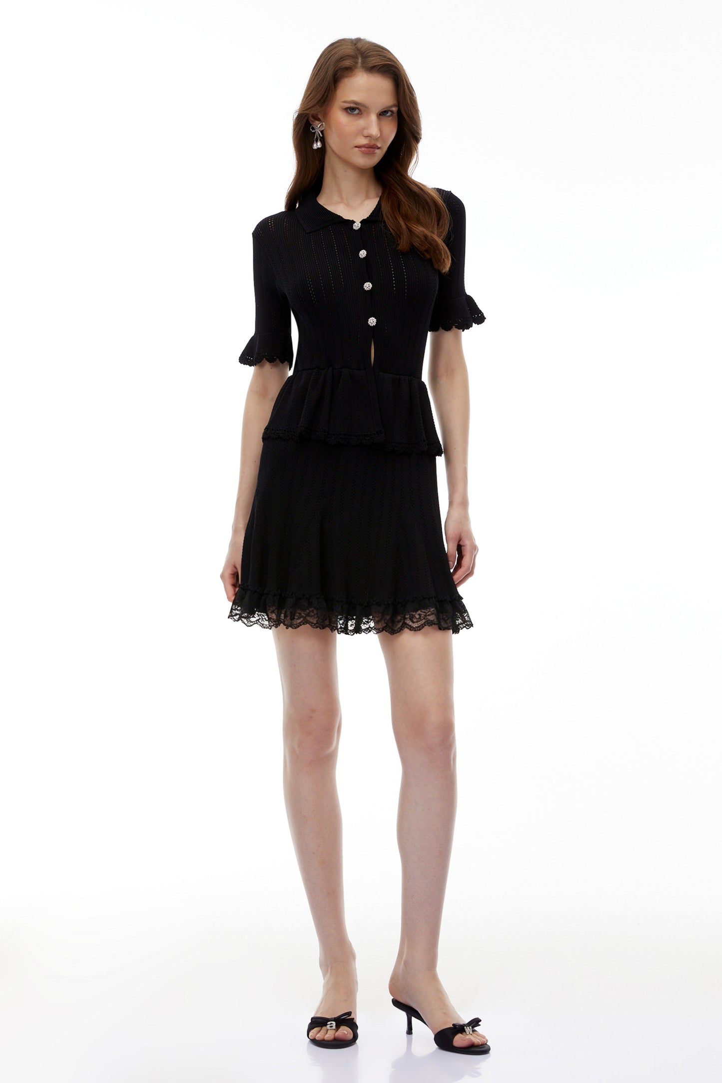 Jocasta Black Stretch Knit Lace Mini Dress