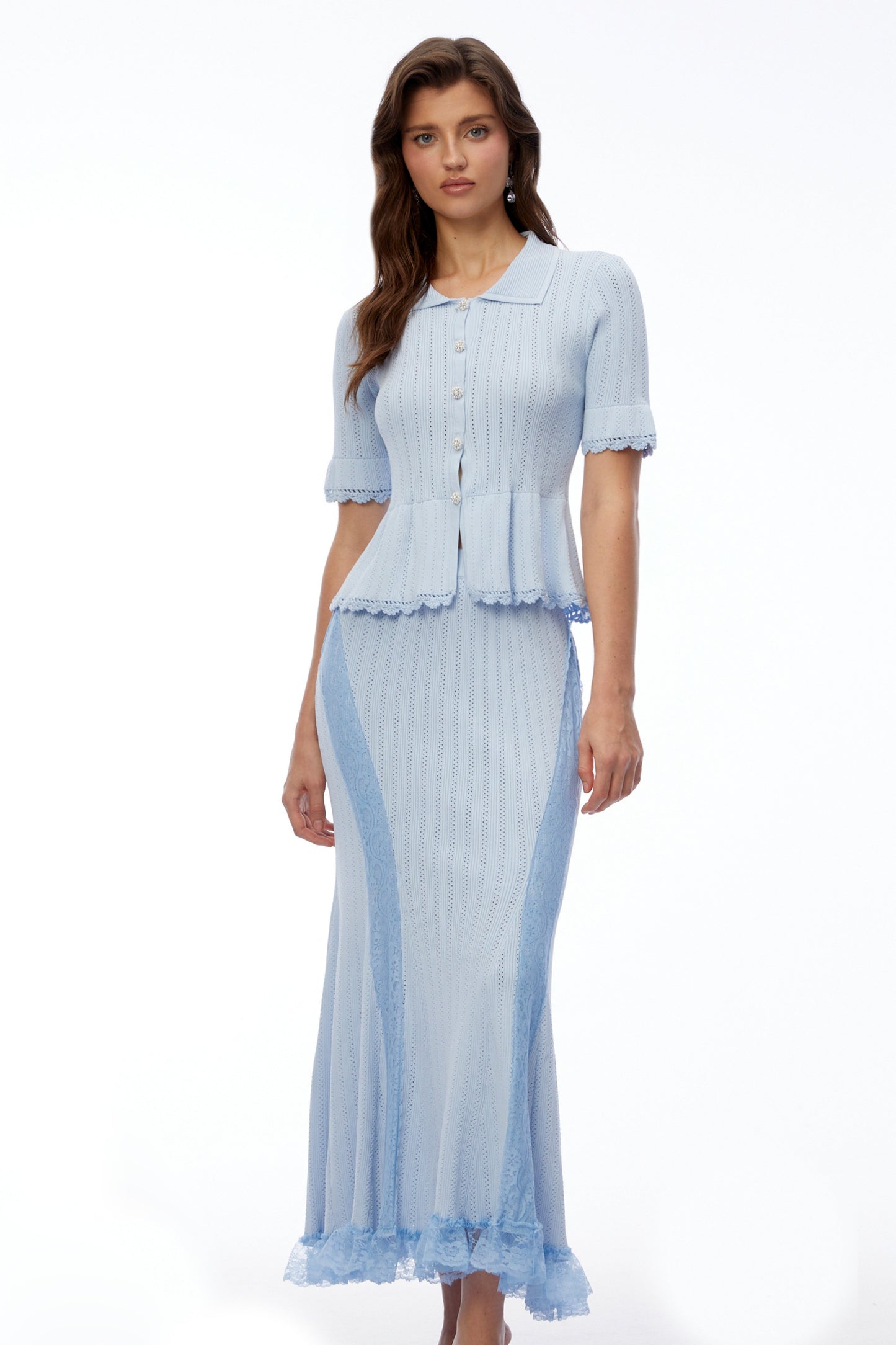Jocasta Blue Stretch Lace Knit Midi Dress
