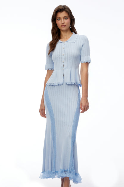 Jocasta Blue Stretch Lace Knit Midi Dress