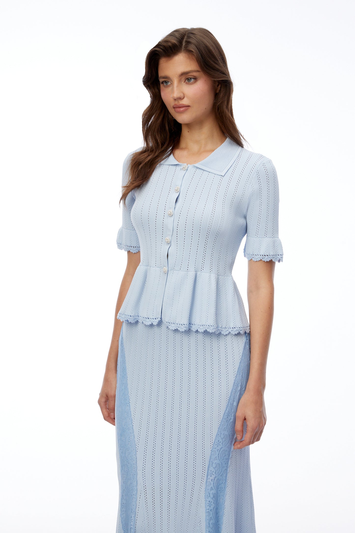 Jocasta Blue Stretch Lace Knit Midi Dress