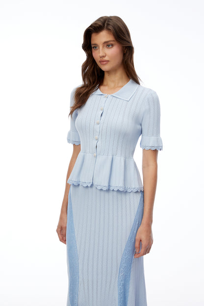 Jocasta Blue Stretch Lace Knit Midi Dress