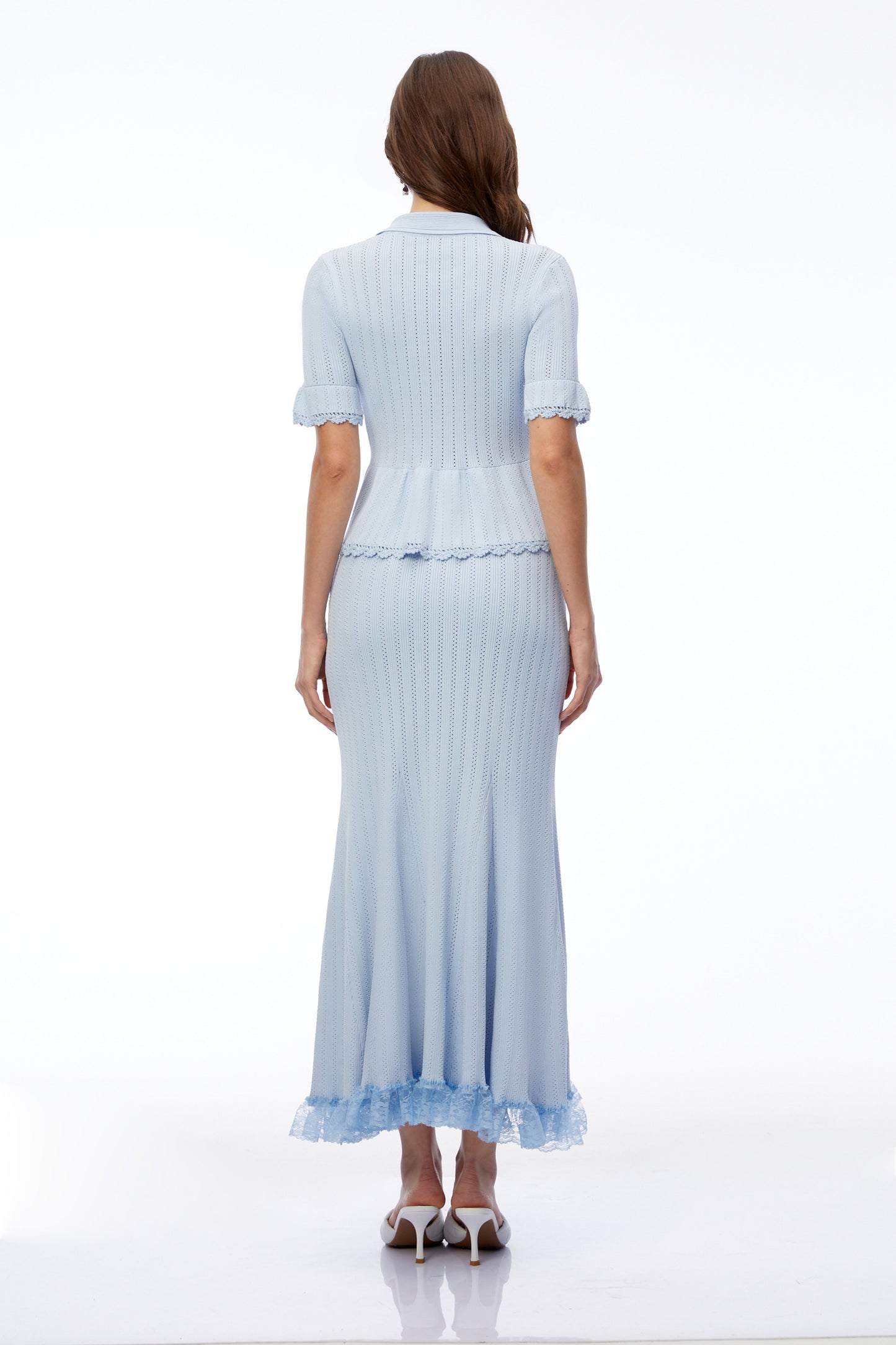 Jocasta Blue Stretch Lace Knit Midi Dress