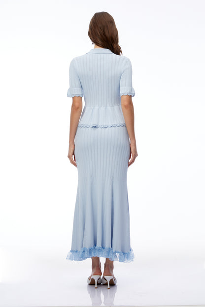 Jocasta Blue Stretch Lace Knit Midi Dress