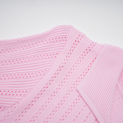 Jocasta Pink Stretch Lace Knit Midi Dress