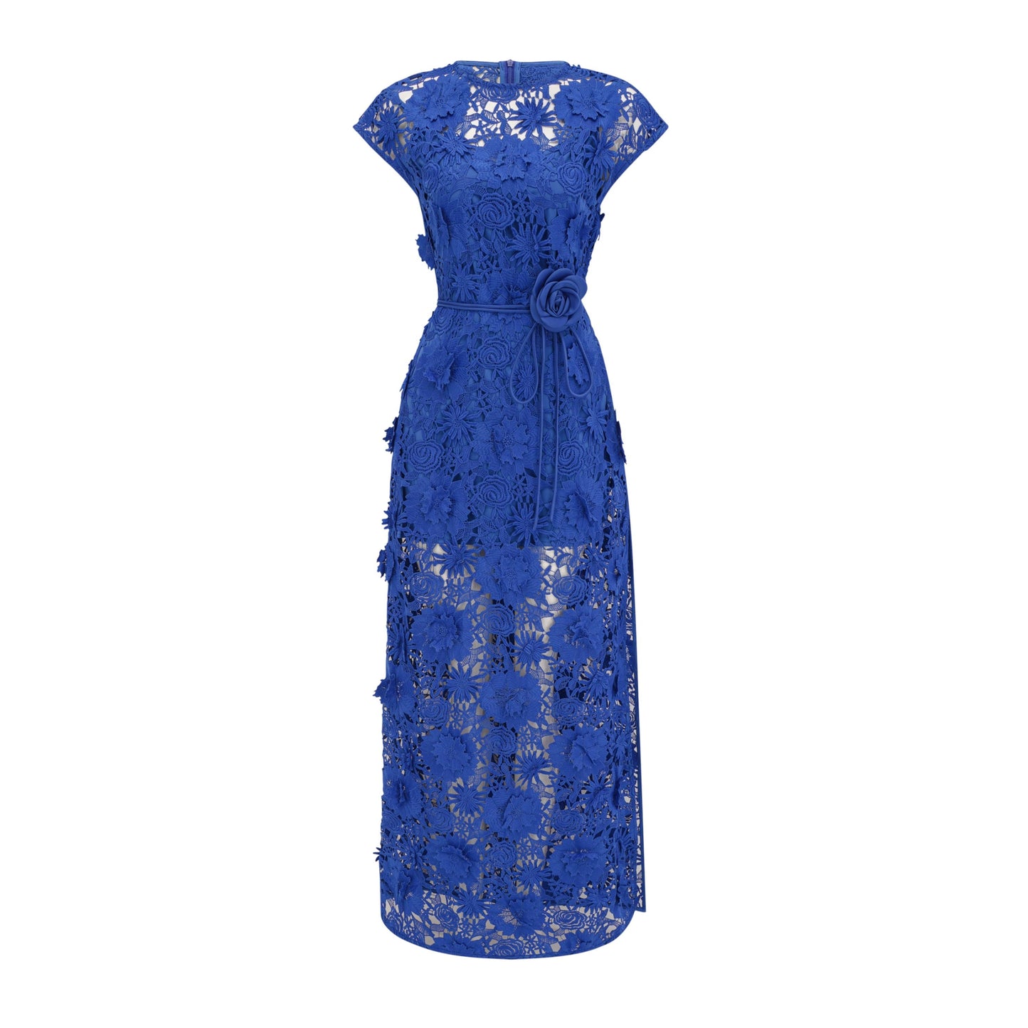Jochebed Blue Floral Appliqué Maxi Dress with Cut-Outs