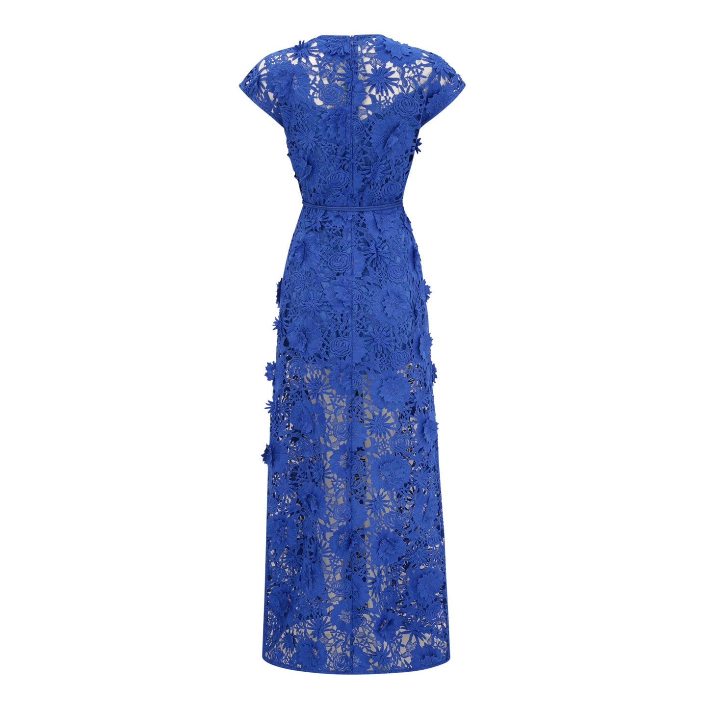 Jochebed Blue Floral Appliqué Maxi Dress with Cut-Outs