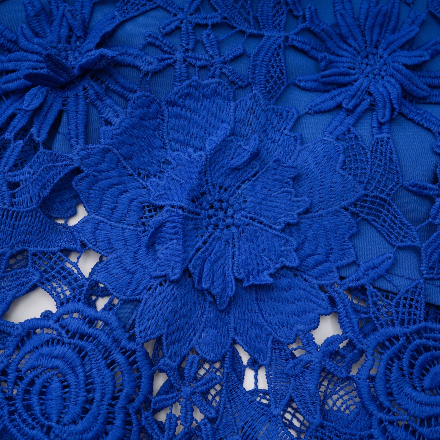 Jochebed Blue Floral Appliqué Maxi Dress with Cut-Outs