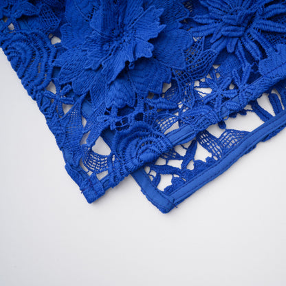 Jochebed Blue Floral Appliqué Maxi Dress with Cut-Outs
