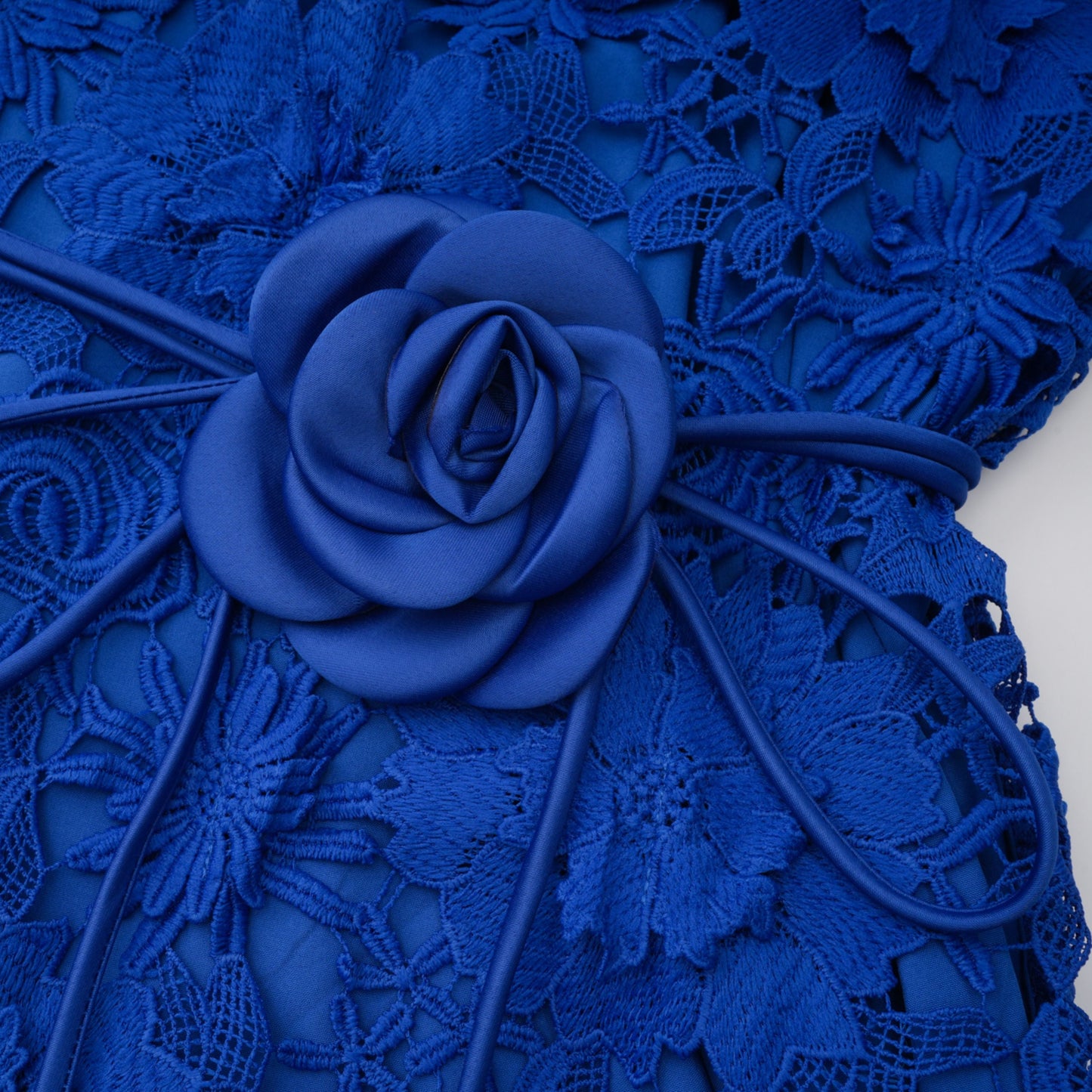 Jochebed Blue Floral Appliqué Maxi Dress with Cut-Outs