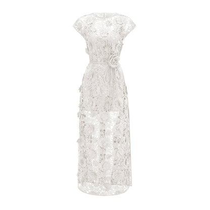Jochebed White Floral Appliqué Maxi Dress witn Cut-Outs