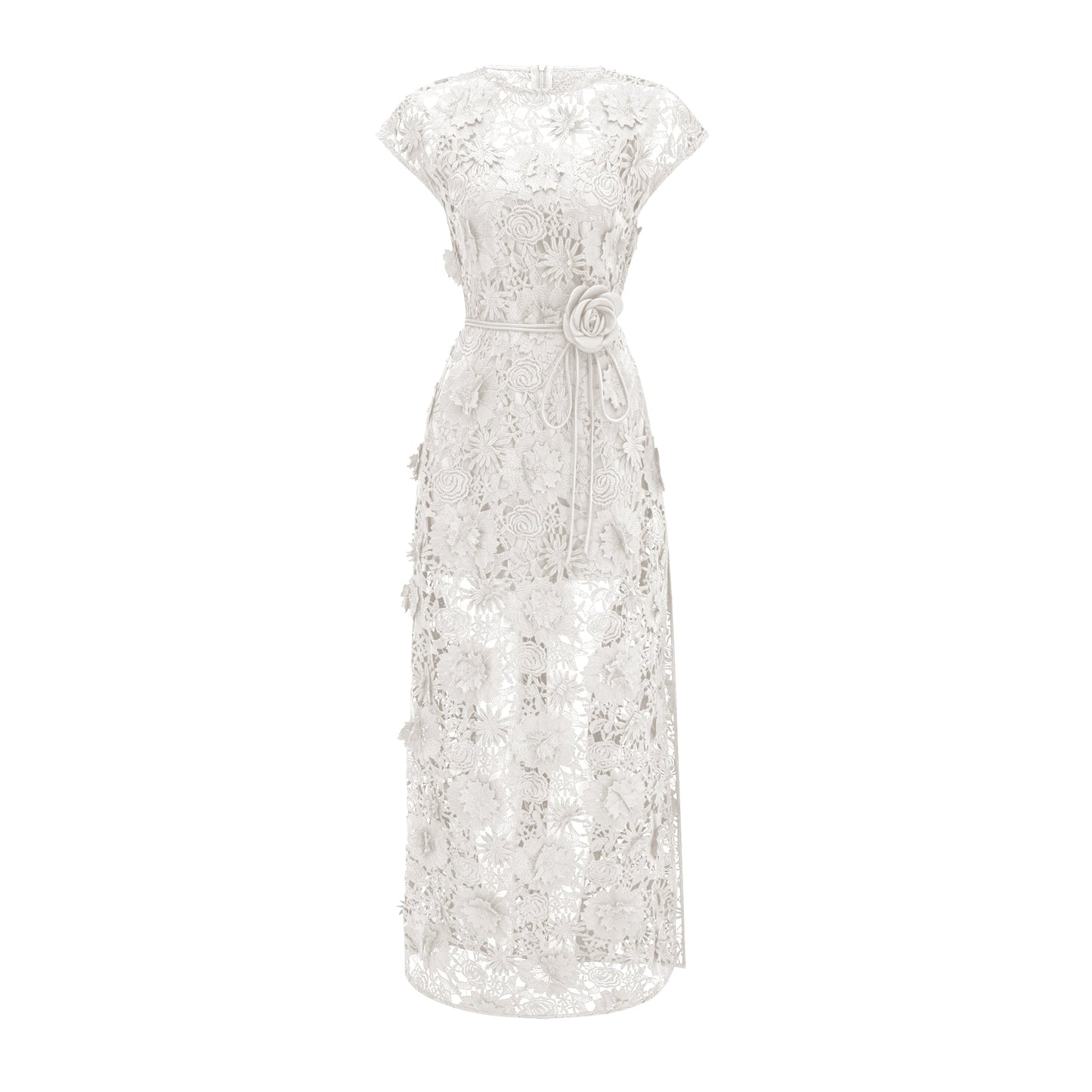 Jochebed White Floral Appliqué Maxi Dress witn Cut-Outs