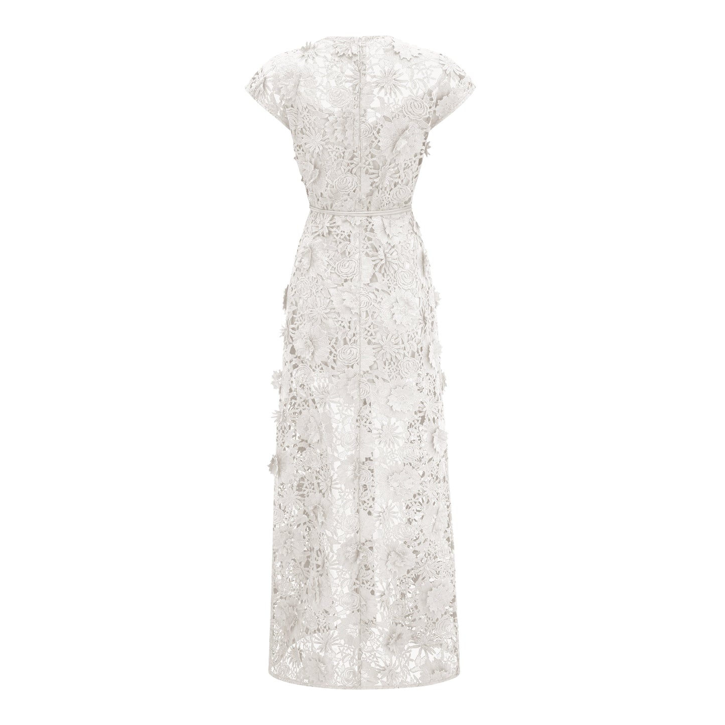 Jochebed White Floral Appliqué Maxi Dress witn Cut-Outs