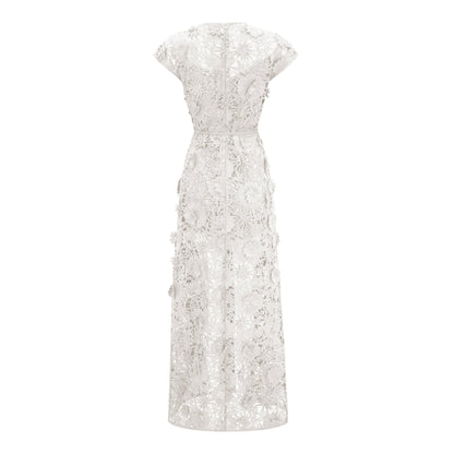 Jochebed White Floral Appliqué Maxi Dress witn Cut-Outs