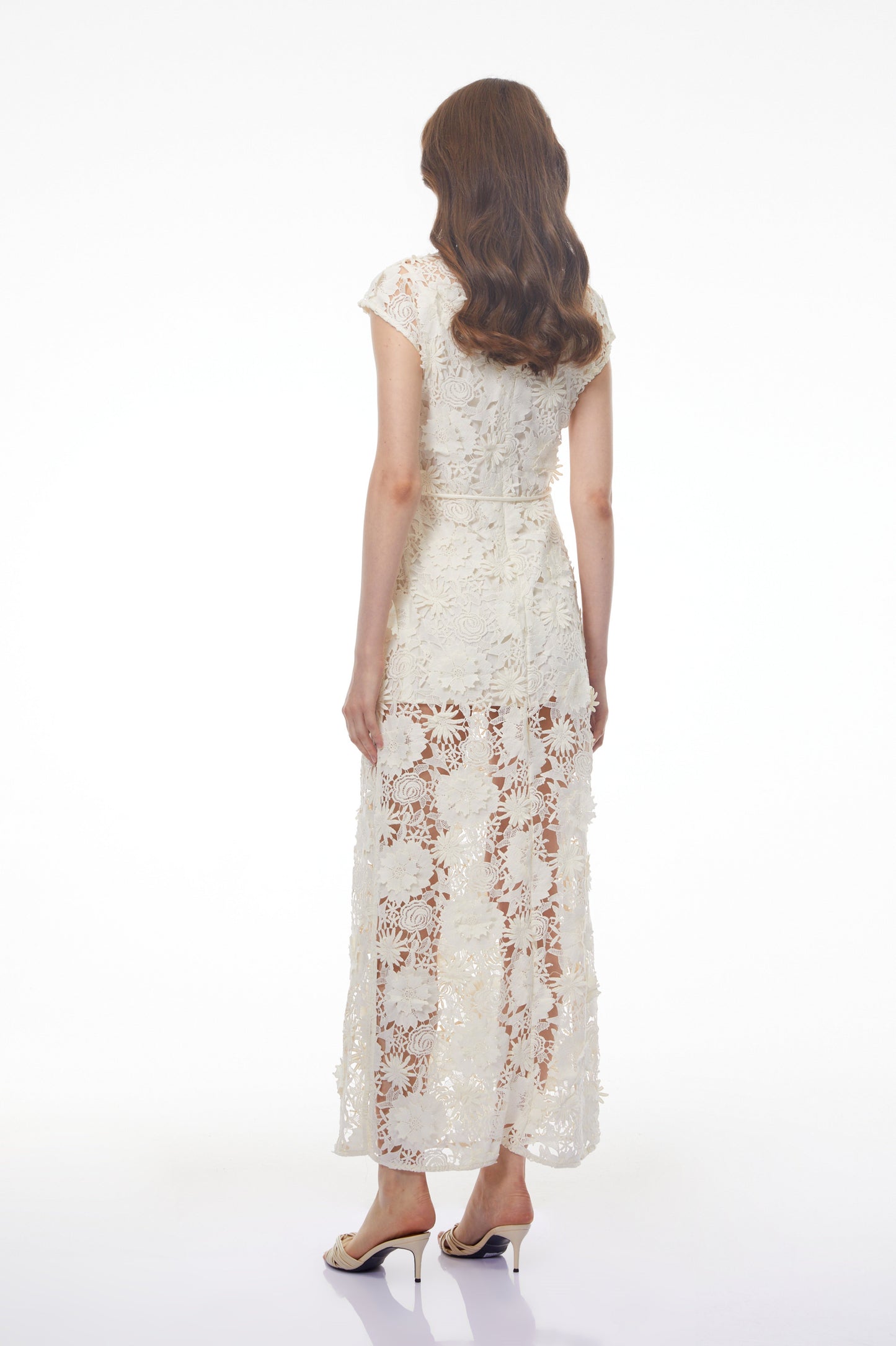 Jochebed White Floral Appliqué Maxi Dress witn Cut-Outs