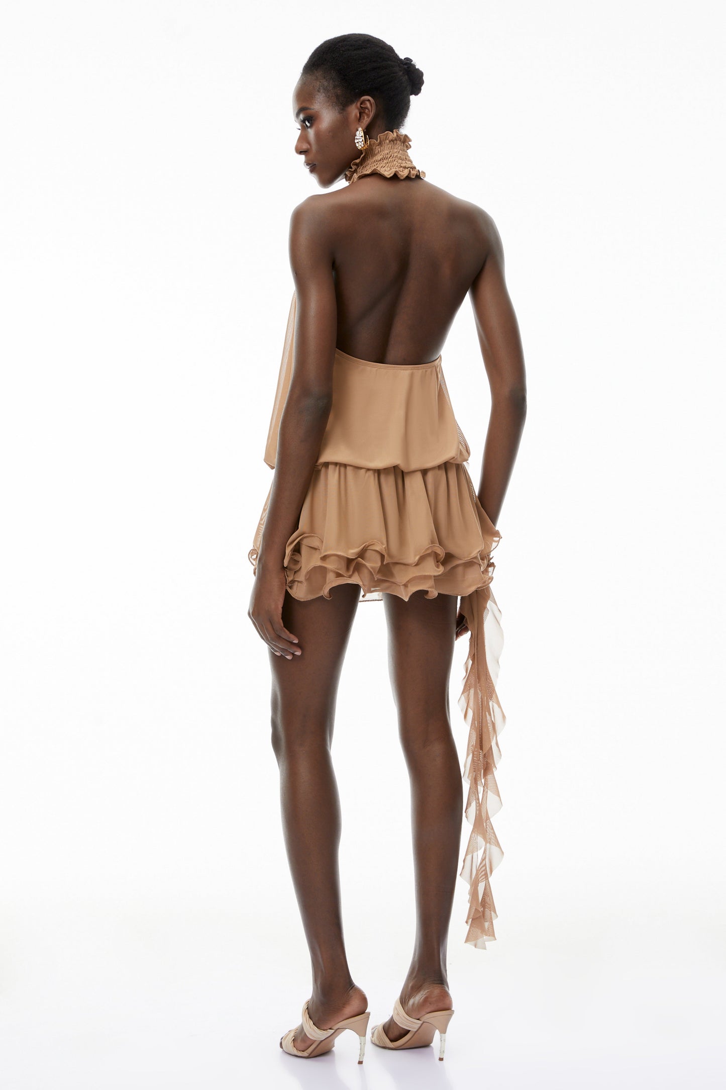 Josephine Khaki Halterneck Ruffled Mini Dress
