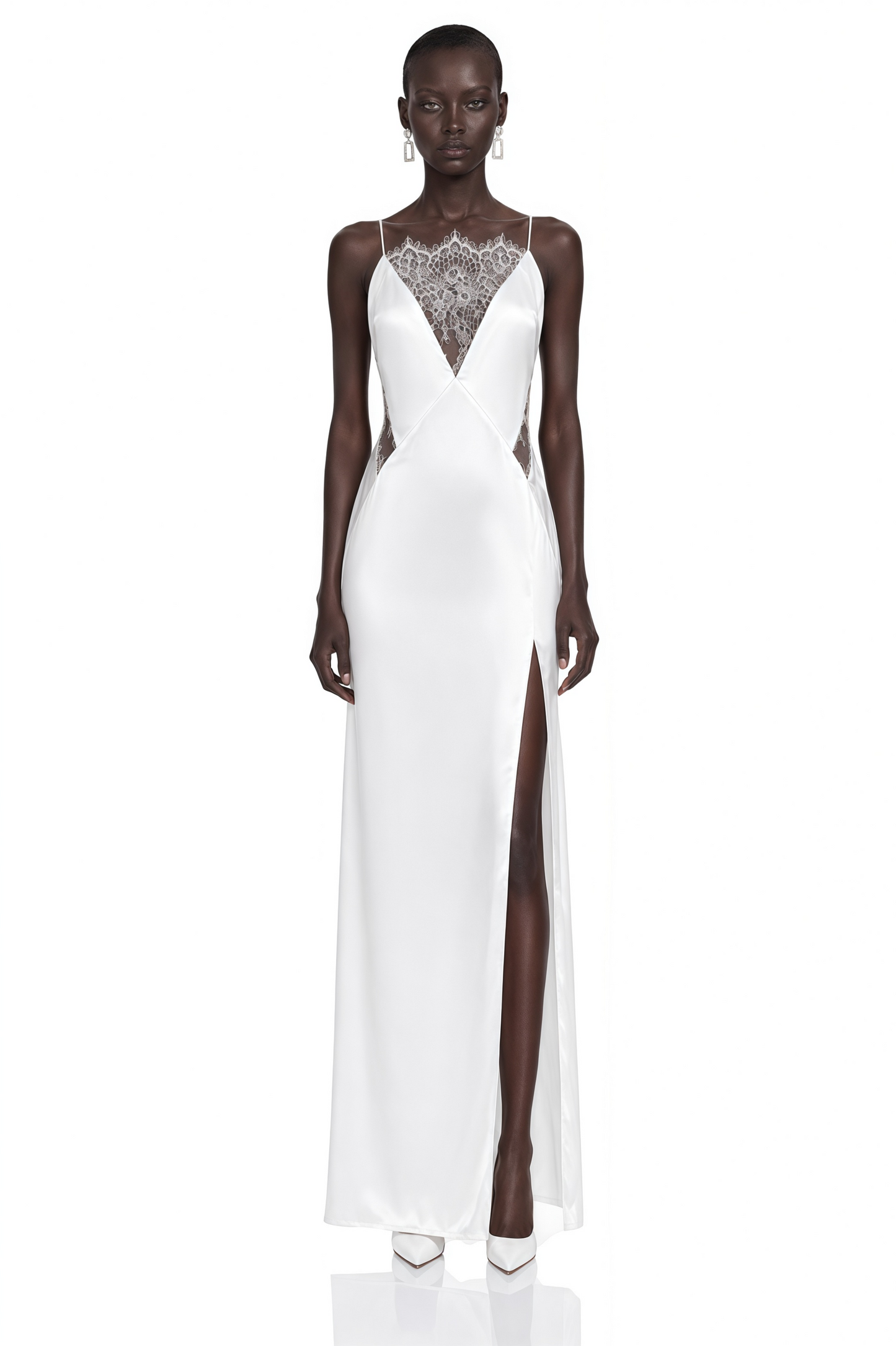Jovie White Maxi Dress with Lace Panels and Slit