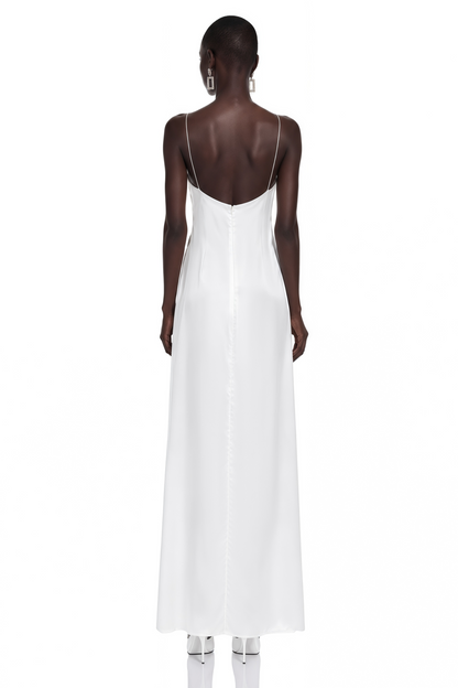 Jovie White Maxi Dress with Lace Panels and Slit